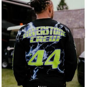 Plus44 Lewis Hamilton Silverstone Men's Black Lightning Long Sleeve Tee Size M